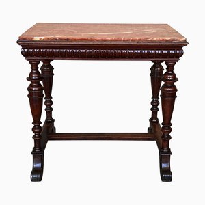 Neoclassical Italian Walnut Side Table with Marble Top and Carved Decor, 1800s