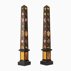 Ebony Wood and Marble Obelisks, 1920, Set of 2