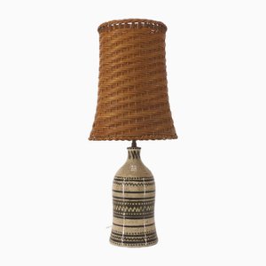 Vintage Ceramic and Rattan Table Lamp