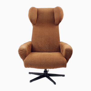 Fauteuil Pivotant Mid-Century en Tissu Marron, Ex-Tchécoslovaquie, 1960s