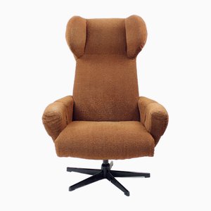 Mid-Century Wing Swivel Chair in Brown Fabric, Former Czechoslovakia, 1960s