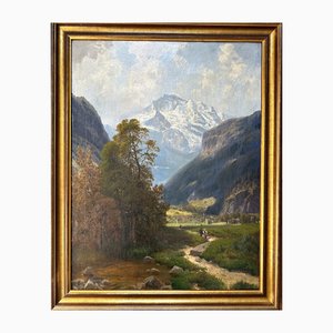 Josef Schoyerer, Gebirgstal bei Interlaken, im Hintergrund die Jungfrau, Oil on Canvas
