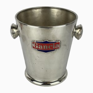 Vintage Advertising Ice Bucket Gancia in Silver-Plated Brass, Italy, 1950s