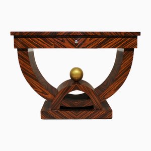 Art Deco Style Console Table in Mahogany with Golden Sphere, 1980