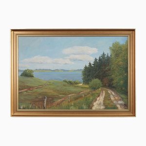 Karin Hermansen, The Road to the Lake, años 80, óleo sobre lienzo, enmarcado