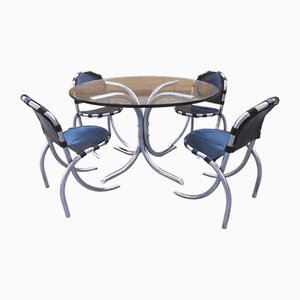 Studio Tetrarck Table and Chairs by Alberto Bazzani, Italy, 1970s, Set of 5