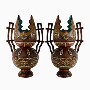 Cloisonné Ceramic Vases, 1890s, Set of 2
