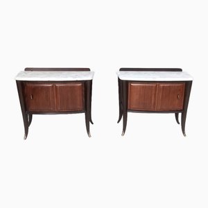 Vintage Walnut Canaletto Nightstands with Carrara Marble Tops from Dassi, Set of 2