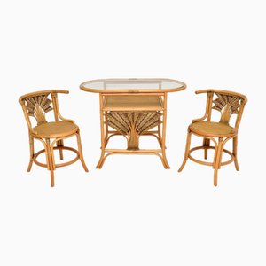 Vintage Table and Chairs in Bamboo and Rattan, 1970s, Set of 3