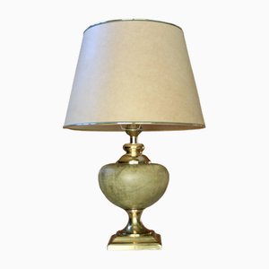Leather & Brass Table Lamp from Maison Dauphin, 1960s