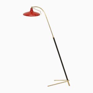 Adjustable Floor Lamp in Brass & Leather, Italy, 1950s