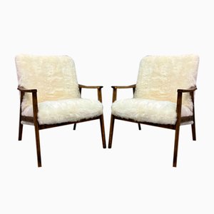 Vintage White Leather Armchairs, Set of 2