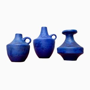 Minimalistische deutsche Mid-Century Vasen in Kobaltblau von Hartwig Heyne Pottery, 1960er, 3er Set