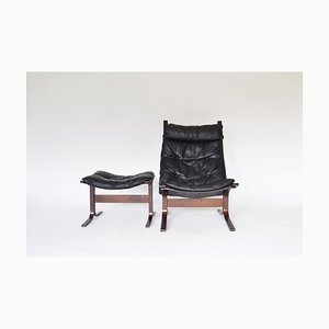 Vintage Siesta Stuhl & Fußhocker mit hoher Rückenlehne von Ingmar Relling für Westnofa Norway, 1960er, 2er Set