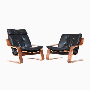 Scandinavian Wenge Plywood Lounge Chairs, 1970s, Set of 2