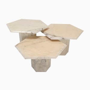 Italian Carrara Marble Side Tables, 1980s, Set of 3