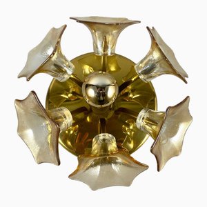 Vintage Murano Glass and Brass Wall Chandelier by Josef Simon & Josef Schelle for Sische, 1970s