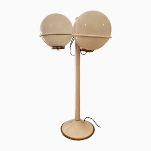 Lampadaire Space Age Mid-Century en Verre Opalin avec Abat-jours Boule en Verre par Targetti Saney, 1970s