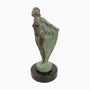 Femme Au Voile Sculpture in Spelter & Marble by Max Le Verrier