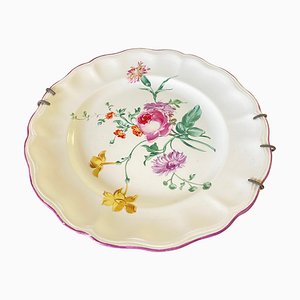 19th Century Faience Plate with Flowers Decor Dish attributed to Luneville, France