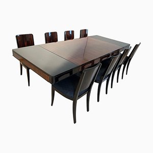 French Art Deco Expandable Dining Room Set, 1930, Set of 9