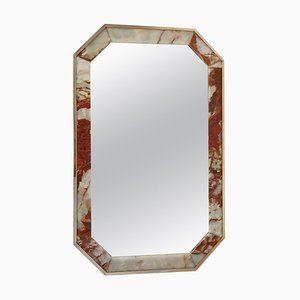 Miroir Octogonal Vintage en Onyx et Laiton, Italie, 1970s