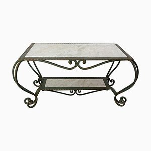 French Wrough Iron & Marble Top Coffee Table, 1960s
