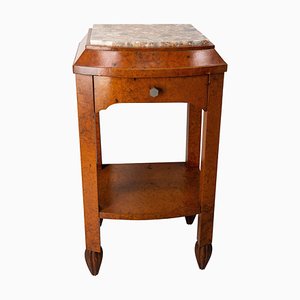 Art Deco French Bedside Table Thuya Burl & Marble Top Nightstand, 1930s
