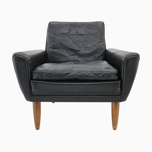 Danish Black Leather Armchair, 1960s
