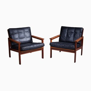 Fauteuils en Cuir Noir de Illum Wikkelso Capella, Danemark, 1960s, Set de 2