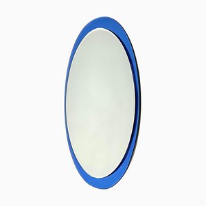 Espejo de pared Mid-Century oval azul atribuido a Metalvetro Galvorame, Italia, años 70