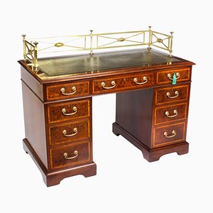 Bureau Piédestal Victorien en Acajou Marqueté, 19ème Siècle