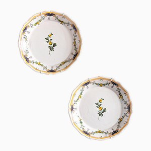 Yellow Faience Floral Plates, Early 19th Century, Set of 2