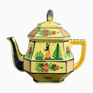 Mid-Century Yellow Floral Faience Teapot