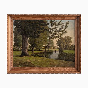 French School Artist, Pastoral Landscape with River, Oil on Canvas, Late 19th Century, Framed
