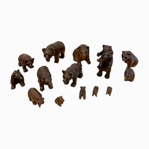 Small 19th Century Carved Oak Black Forest Bears, 1860s, Set of 15