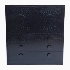 Mueble brutalista negro con tres puertas con estampado gráfico, Bélgica, años 70