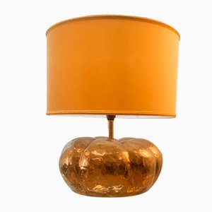 Pumpkin-Shaped Brass Light with Fabric Lampshade