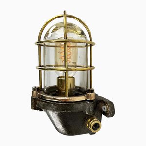 Industrial Brass Cage Wall Light with Glass Dome, 1995
