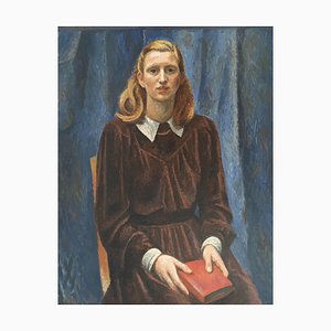 Alexandre Blanchet, Portrait d'Ursula Stauffacher au livre rouge, 1947, Oil on Canvas, Framed