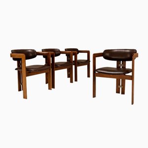 Pamplona Dining Chairs in Walnut and Aubergine Leather by Augusto Savini for Pozzi, Italy, 1965, Set of 4