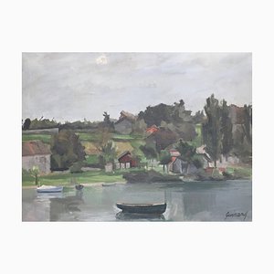 René Guinand, Paysage à la Belotte, Genève, Lac Léman, 1930, Öl auf Leinwand, Gerahmt