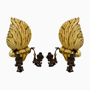 Hollywood Regency Sconces in Carved, Painted and Patinated Wood, 1950s, Set of 2