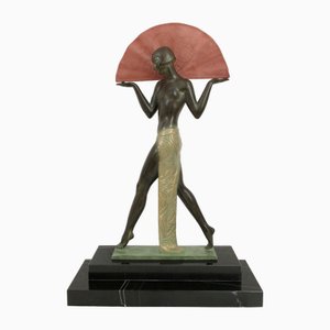 Espana Sculpture Lamp in Red Glass, Spelter and Marble by Raymonde Guerbe for Max Le Verrier, 2022