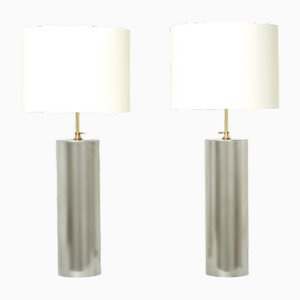 Modernist Brushed Steel Lamps, 1966, Set of 2