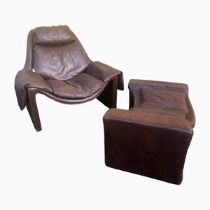 Vintage Proposals Armchair & Foot Stool from Vittorio Introini for Saporiti, Italy, 1970s, Set of 2