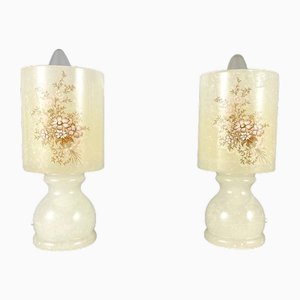 Vintage Marble Table Lamps with Shades, Set of 2