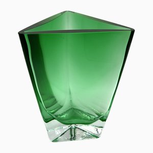 Triangular Green Vase from Glassworks Krosno, 1990s