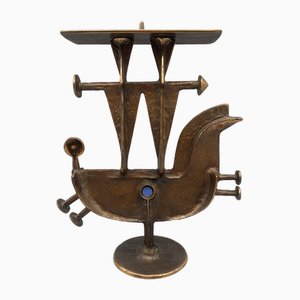 Brutalist Candleholder Sculpture in Bronze by Zoltan Pap, Hungary, 1970s