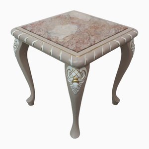 Queen Anne Plant Table with Marble in Light Brown Creme-White & Gold, 1930s